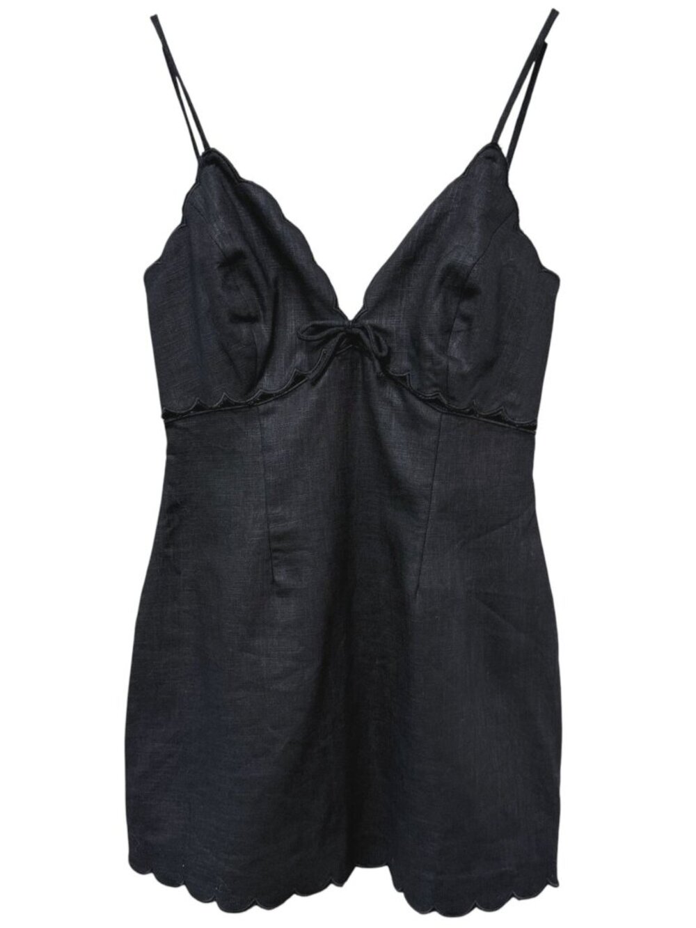 Sky To Moon Linen Blend Mini Dress S/M Black Bow Front NEW